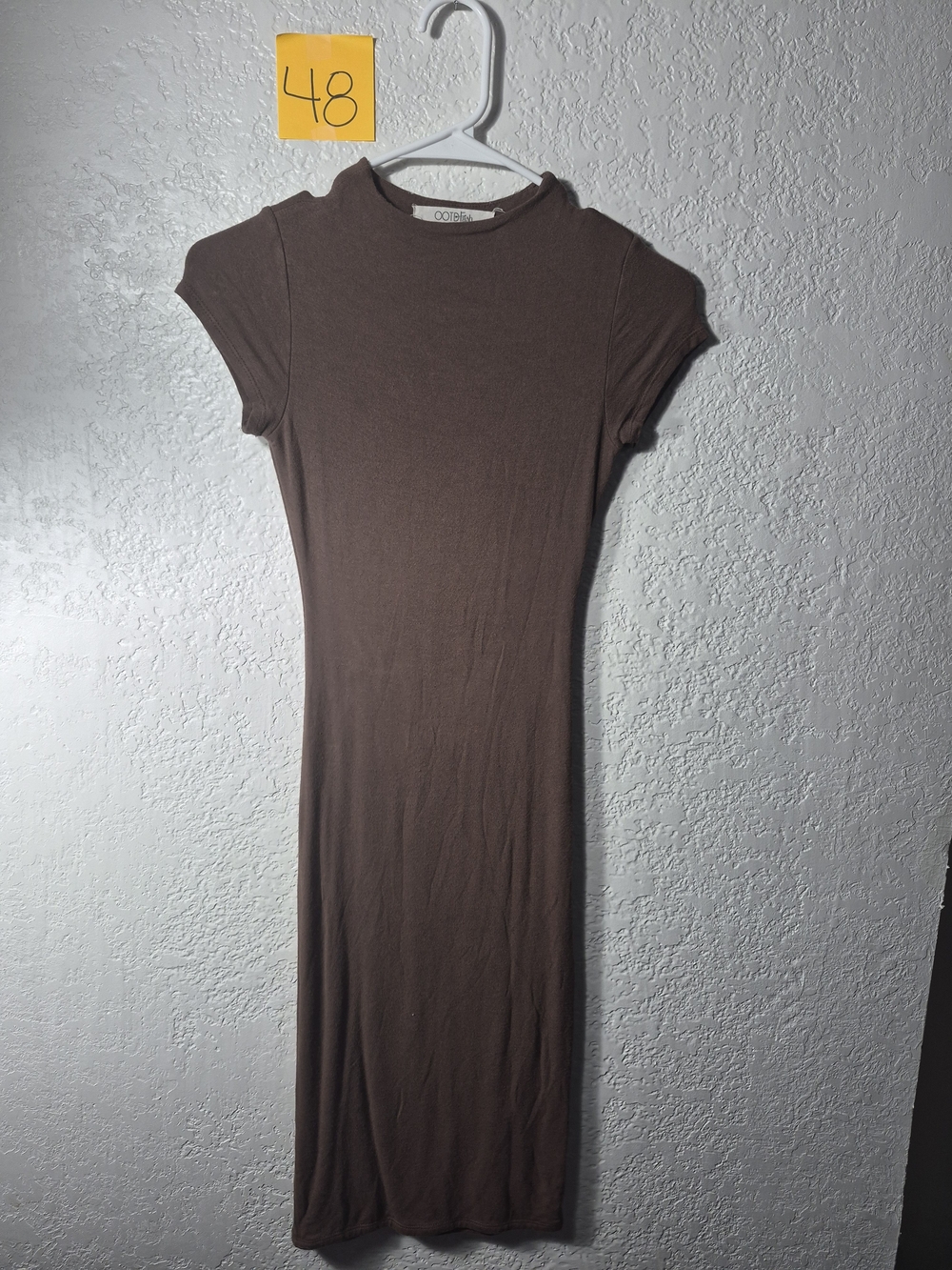 OOTDFASH Brown Short-Sleeve Bodycon Midi Dress -XS/S